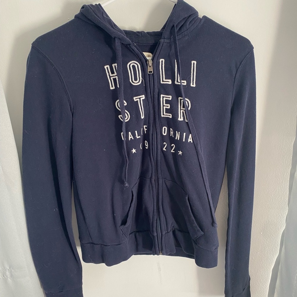 XS Navy blue Hollister zip up hoodie